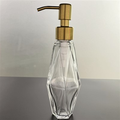 Distributeur de savon en verre gaufré diamant avec pompe dorée
